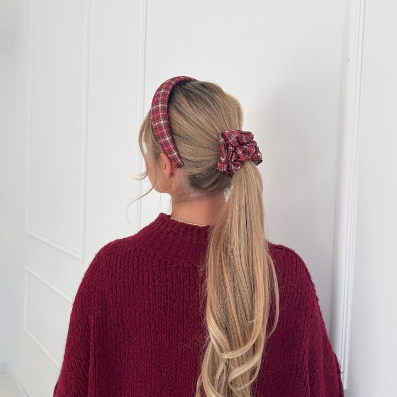 SCRUNCHIE BORDOWA W KRATKĘ MEDIUM