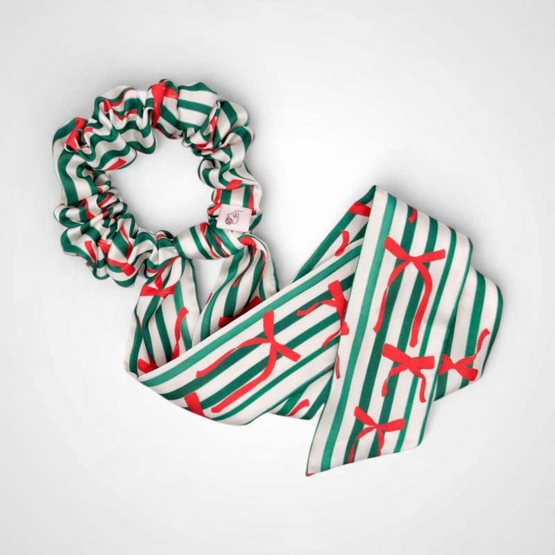 SCRUNCHIE PRZEWIĄZANA KRÓTKĄ WSTĄŻKĄ ŚWIĄTECZNA