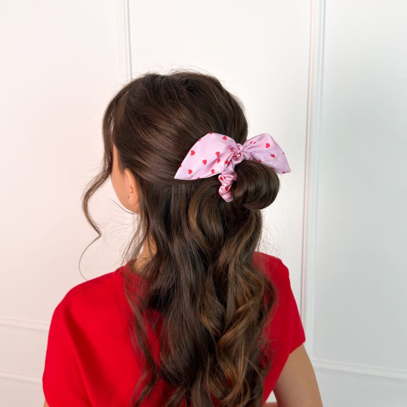 SCRUNCHIE Z USZKAMI KIDS PINK CRUSH CZERWONE SERDUSZKA