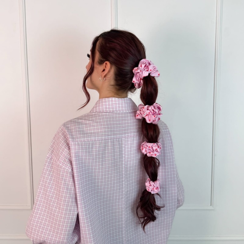 ZESTAW SCRUNCHIE PINK CRUSH CZERWONE SERDUSZKA