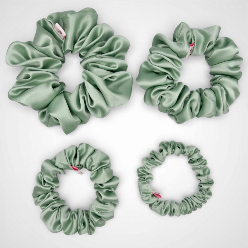 ZESTAW JEDWANYCH SCRUNCHIE MATCHA