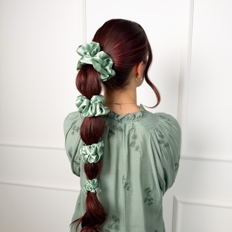 ZESTAW JEDWANYCH SCRUNCHIE MATCHA