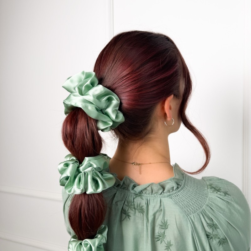 ZESTAW JEDWANYCH SCRUNCHIE MATCHA