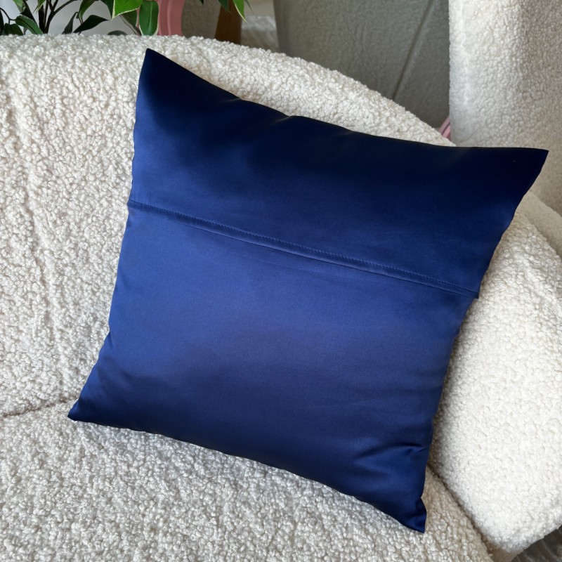 SEIDENKISSENBEZUG + MINI-HAARBAND DARK ROYAL BLUE
