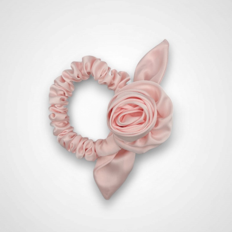 SCRUNCHIE PINK ROSE Z RÓŻYCZKĄ