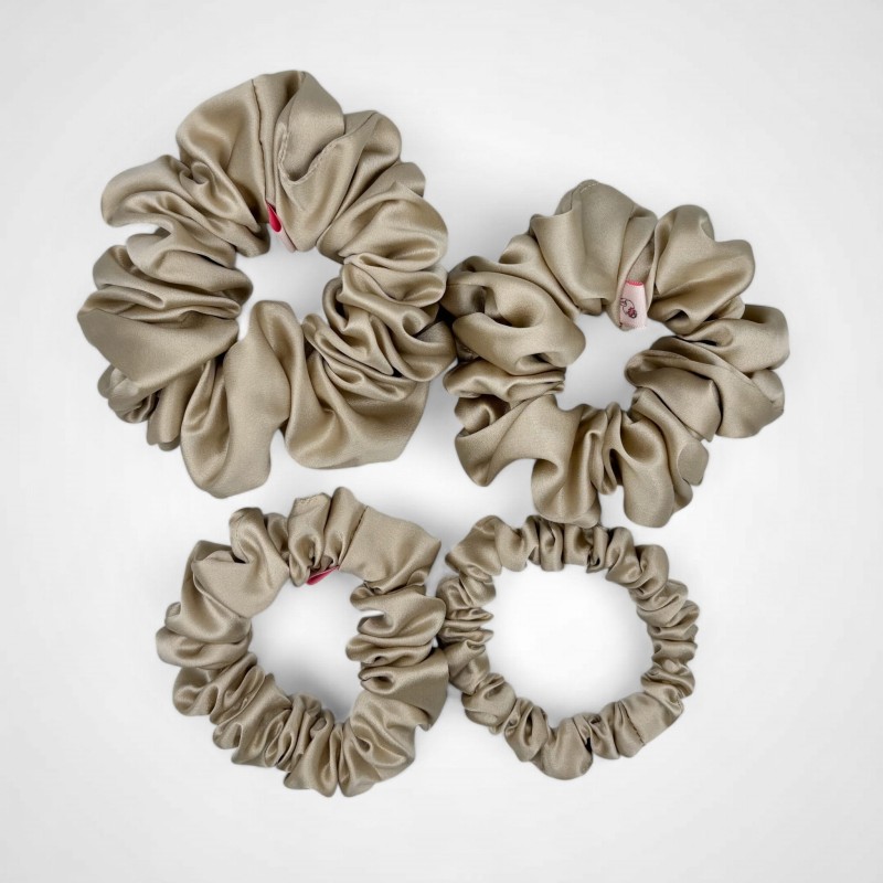 ZESTAW CZTERECH JEDWABNYCH SCRUNCHIE MOCHA
