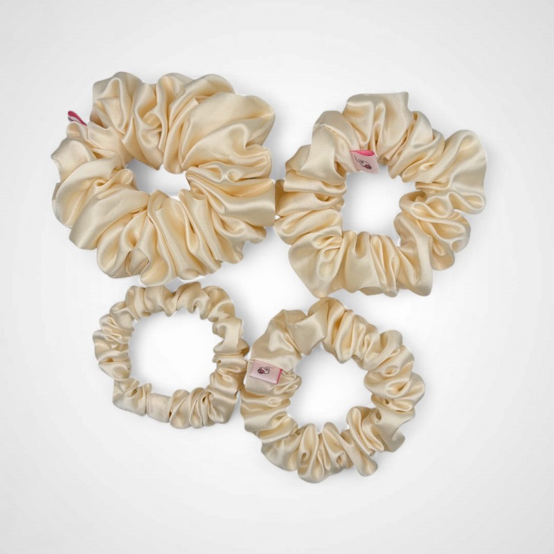 ZESTAW JEDWABNYCH SCRUNCHIES GUMEK IVORY