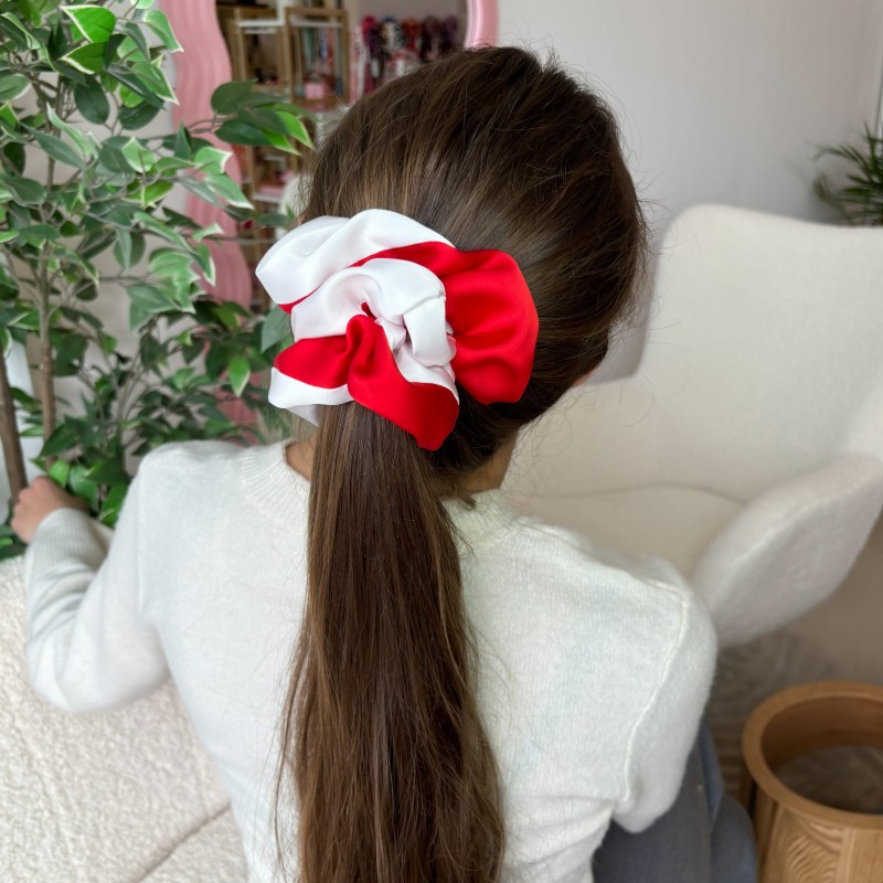 BIAŁO CZERWONA SCRUNCHIE DO WŁOSÓW