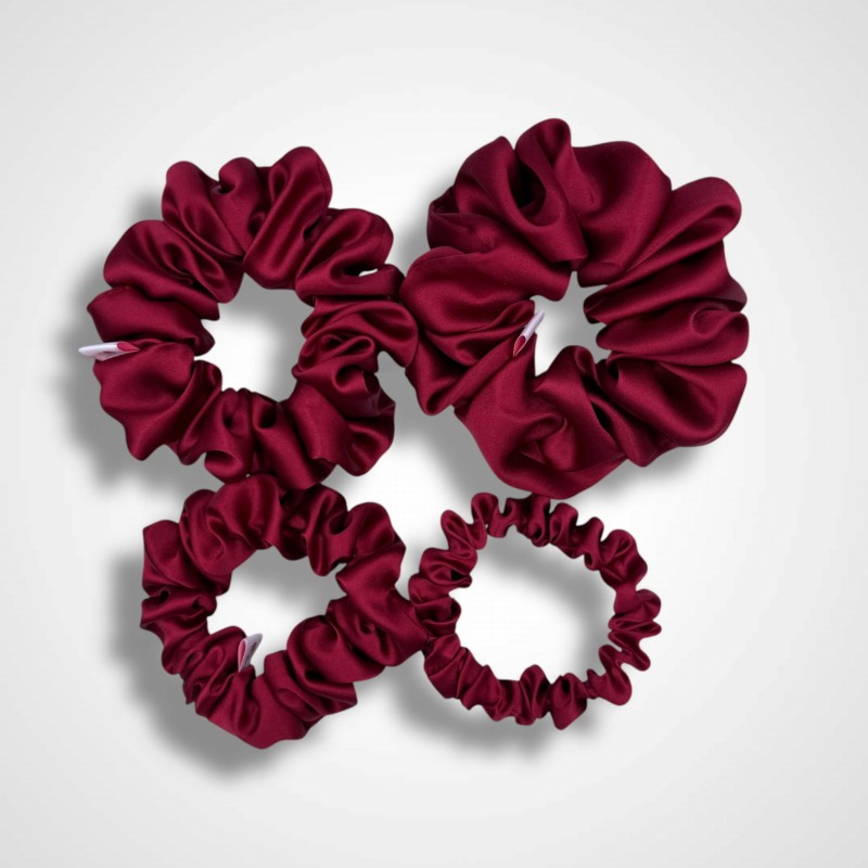 ZESTAW CZTRECH JEDWABNYCH SCRUNCHIE BURGUNDY