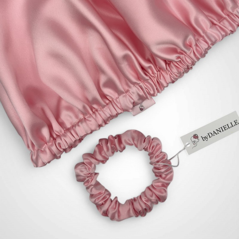 JEDWABNY CZEPEK  + MINI SCRUNCHIE PEARL PINK