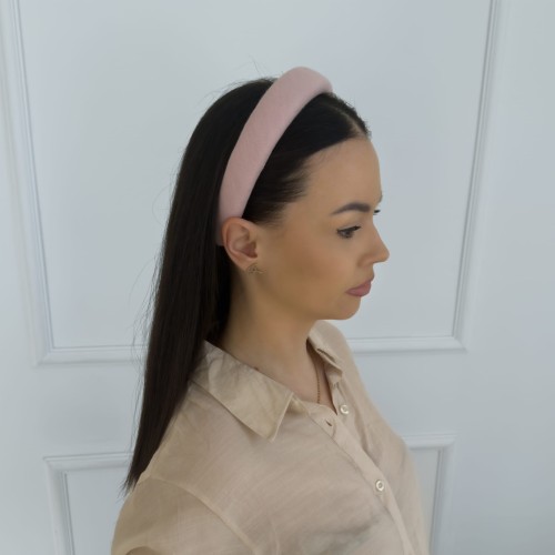 Opaska Lniana Gładka Soft Pink