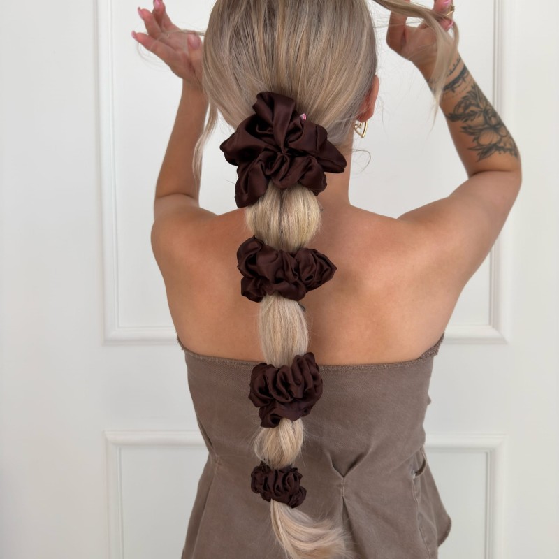 ZESTAW JEDWABNYCH SCRUNCHIES DARK BROWN