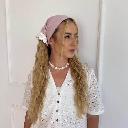Lniana Chusta Z KORONKĄ  Soft Pink  
