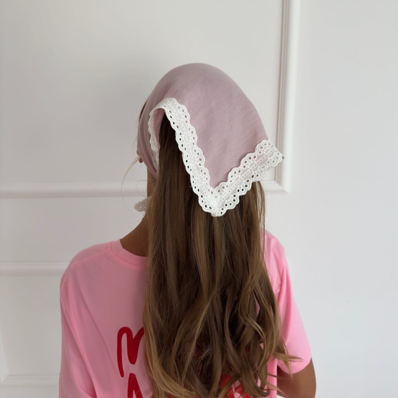 LNIANA CHUSTA Z KORONKĄ SOFT PINK DZIECIĘCA