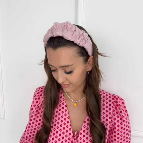  Lniana Opaska Marszczona Soft Pink