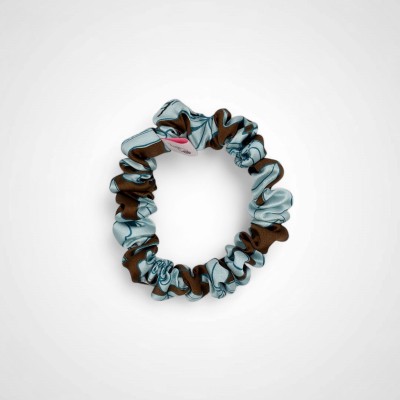 Seiden-Mini-Gummiband in Braun mit blauen Blumen