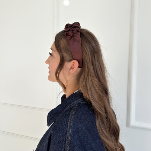 Jedwabna Opaska  Marszczona Dark Brown 