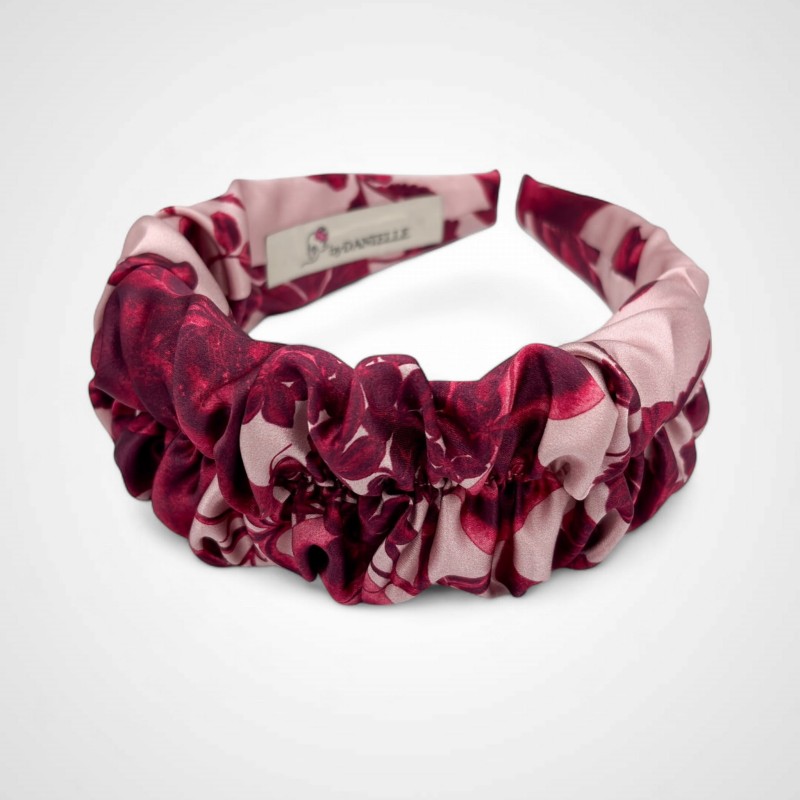Seidenband, gekräuselt, bordeauxrot mit rosa